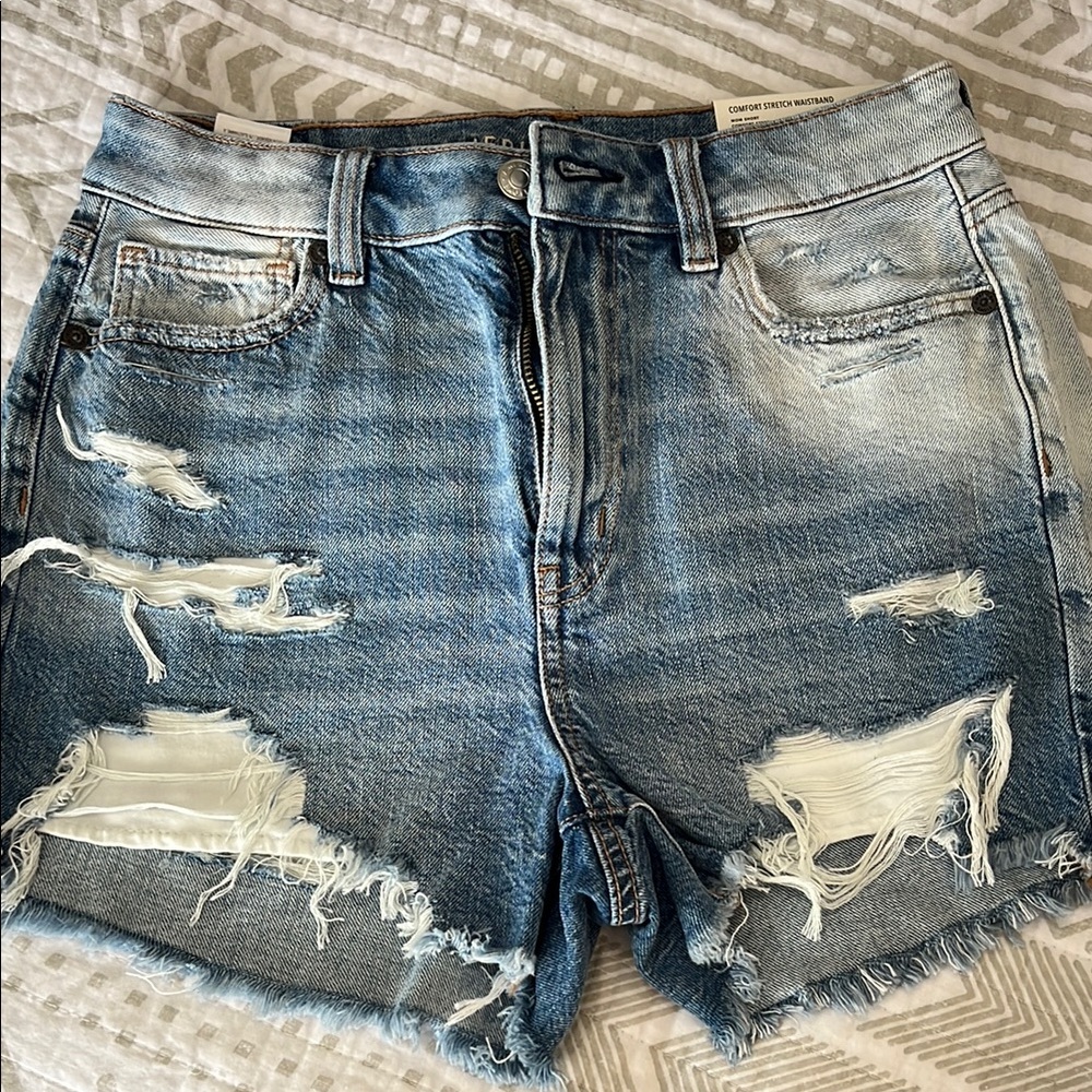 American Eagle Outfitters Blue High-Waisted Mom Jean Shorts